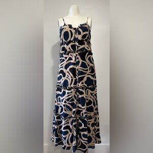 Bird & Knoll 100% Cotton Casual Spaghetti Strap Patterned Tiered Maxi Dress- XL